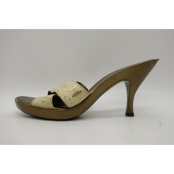 Donald Pliner Couture Cream Gold Alligator Print Slide Heel Shoes Women's 7 M - Picture 4 of 10